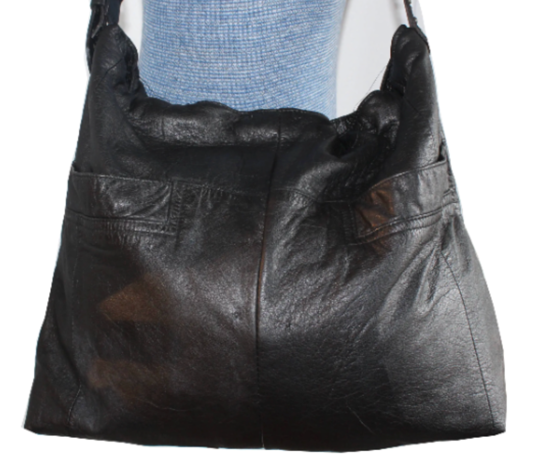 Black leather hobo closeup