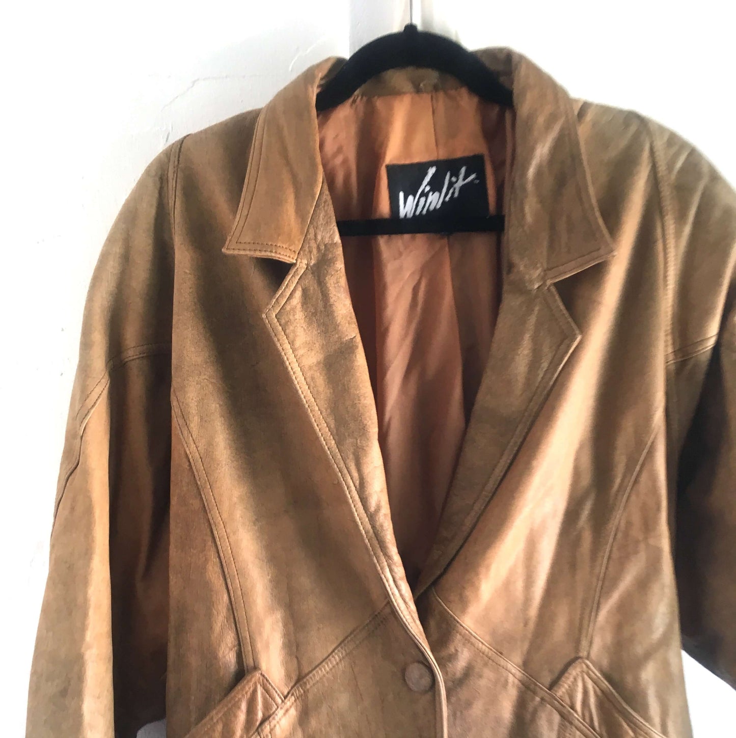 Coat used for Tan Distressed Leather Hobo Bag