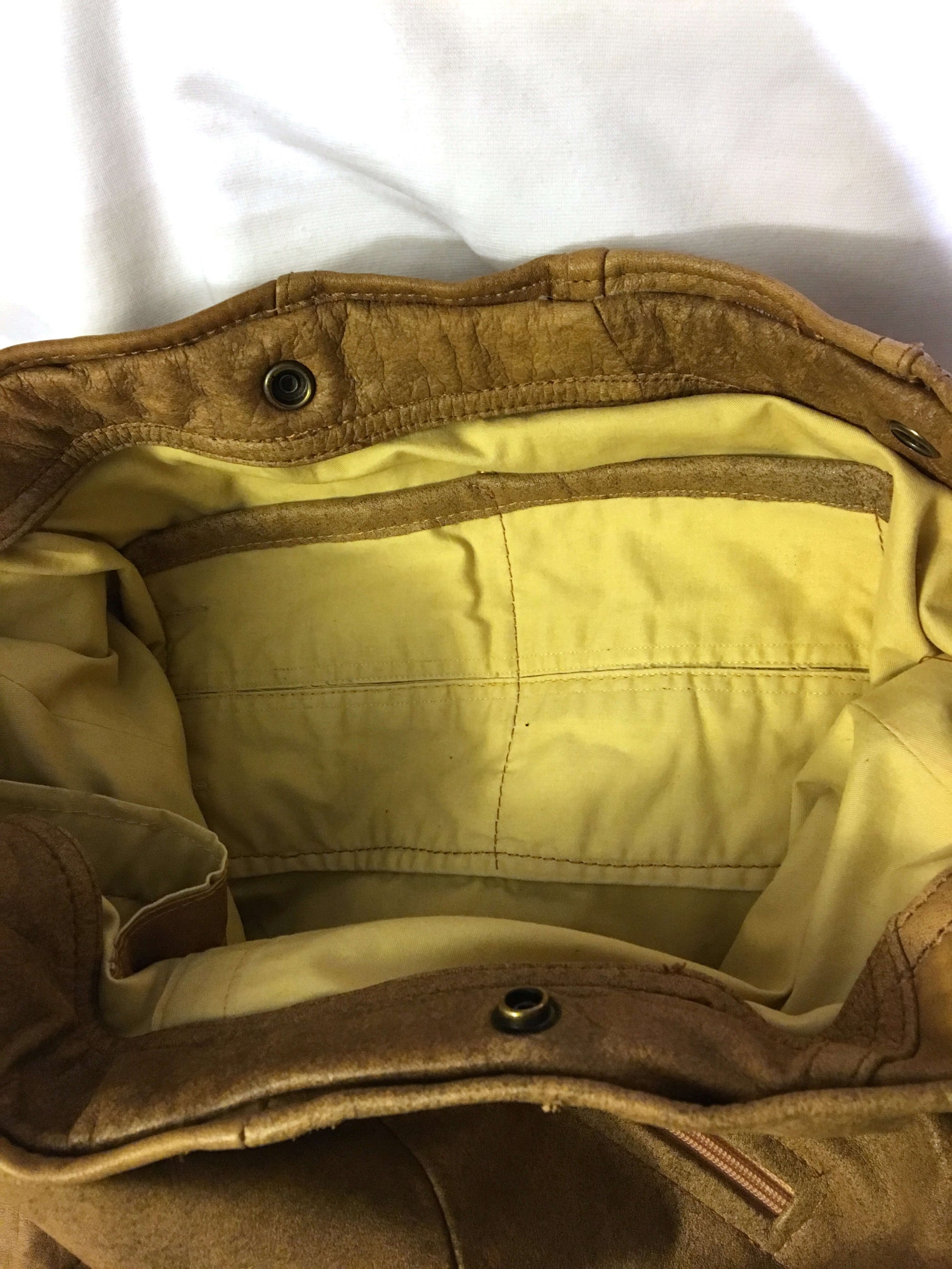 Tan Distressed Leather Hobo Bag - closeup