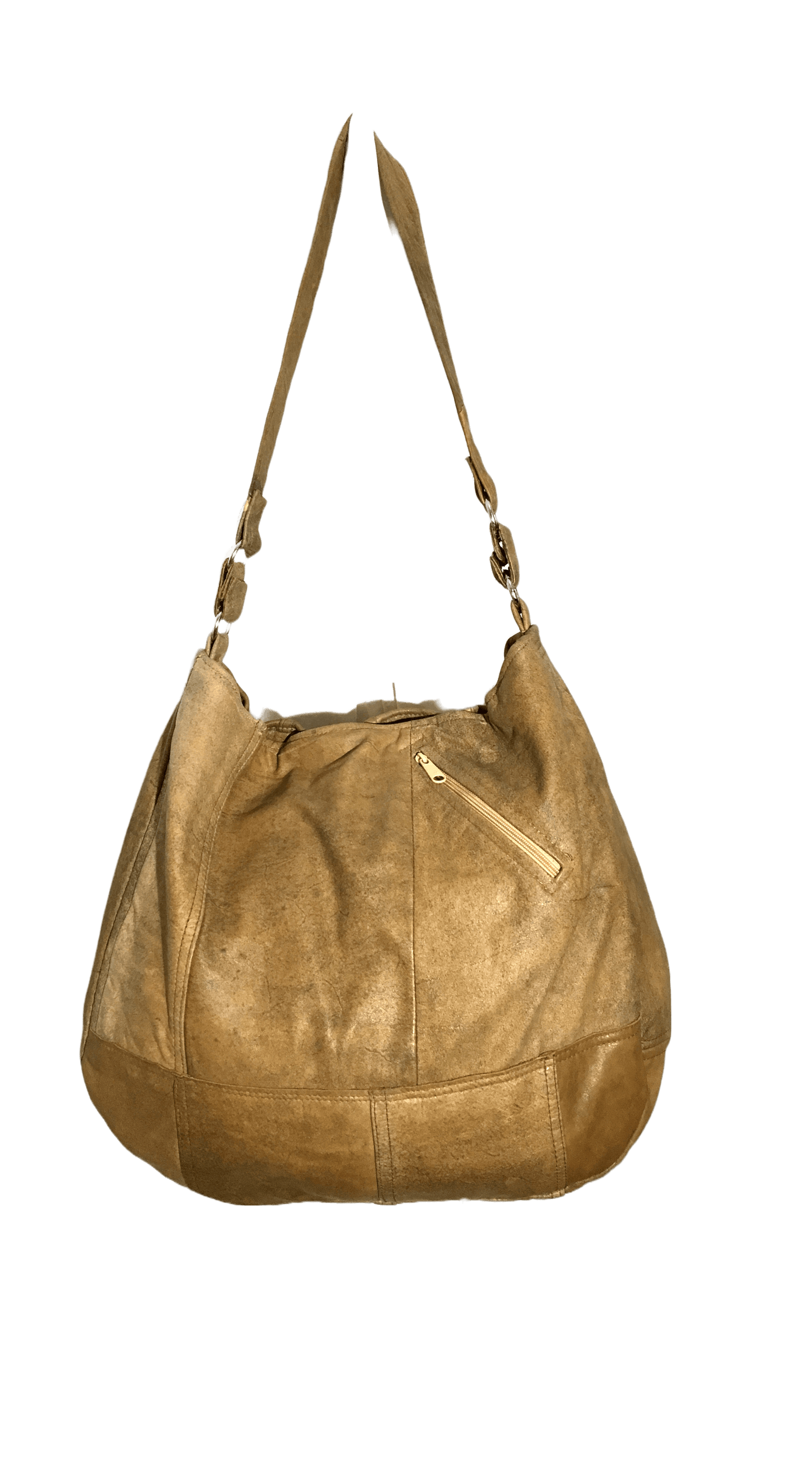 Tan Distressed Leather Hobo Bag back pocket