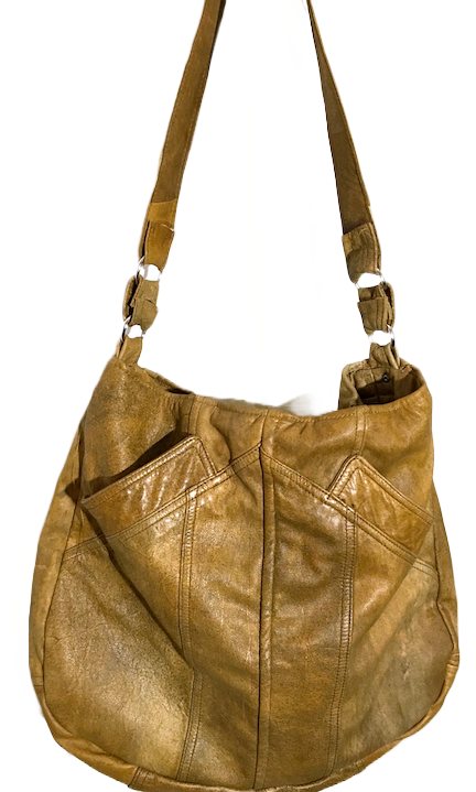 Tan Distressed Leather Hobo Bag
